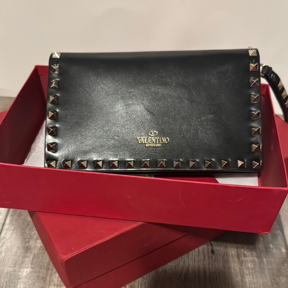 Valentino Small Black Studded Leather Clutch